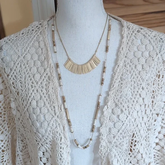 CHICO'S 2 in 1 Goldtone & Wooden Bead Necklace Set - Neutral Colors! NWOT - Picture 11 of 11